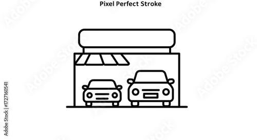 Car Dealership Building Outline Icon Vector Design for Automobile Sales Services