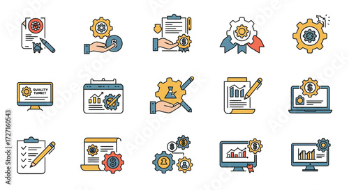 Business and Finance Process Icons, representing various aspects of project management