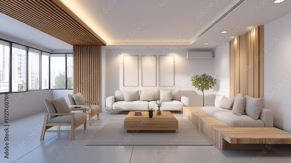 Fototapeta premium Modern Japanese Living Room Interior Design.