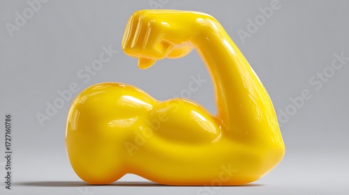 glossy yellow arm flexing  heart isolated on the white  background
