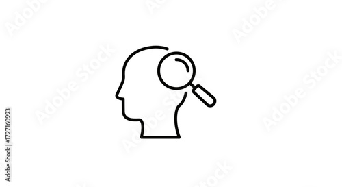 Conceptual Mind Research: Human Head Silhouette with Magnifying Glass Icon