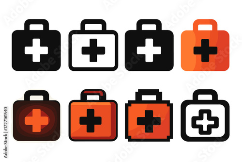 Medical Kit Icons. Medical Kit Styles silhouette set : flat medical kit icon, outline medical kit icon, bold medical kit icon, gradient medical kit