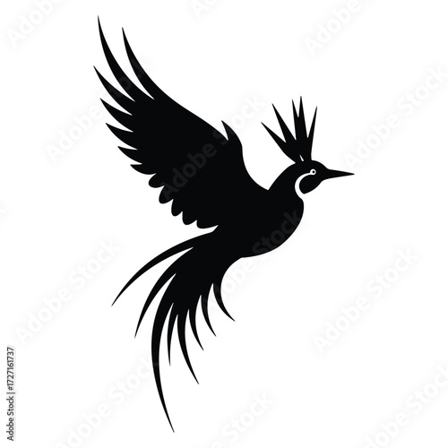 Elegant stylized bird in flight isolated on white background