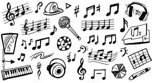 Hand-Drawn Musical Elements: A Seamless Pattern of Music Symbols and Instruments