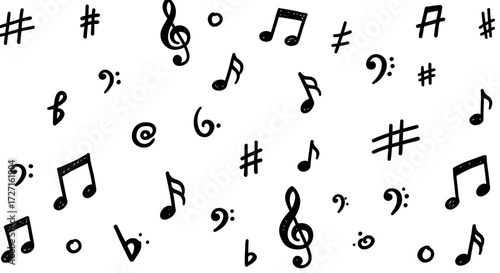 Hand-drawn musical notes and symbols creating a harmonious and artistic pattern