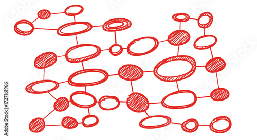 Hand-drawn network diagram in red: visualizing connections and relationships