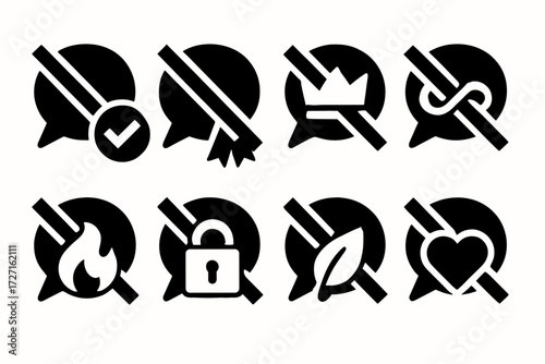 Internet restriction silhouette icon set. featuring blocked, censored, disabled, prohibited, and restricted symbols