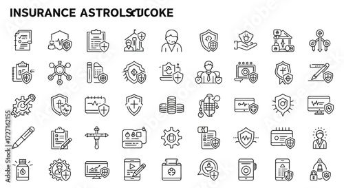 Insurance outline vector icon set with stroke, protection and security concept