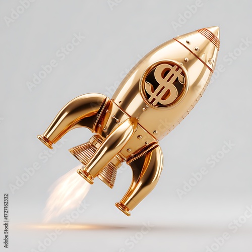 gold rocket with a bold dollar isolated on the white background