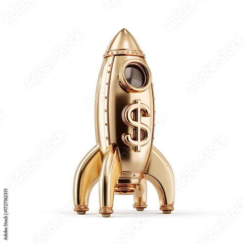 gold rocket with a bold dollar isolated on the white background