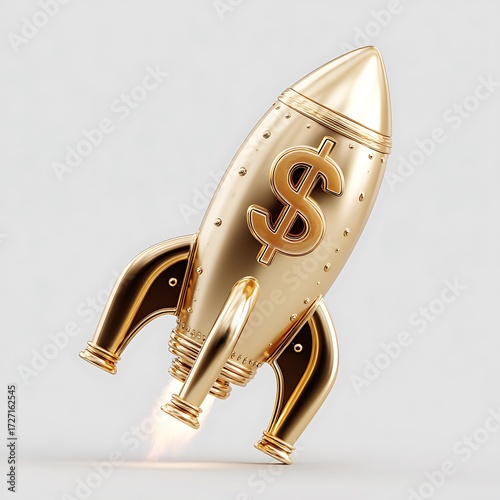 gold rocket with a bold dollar isolated on the white background