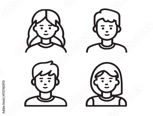 Creative teenager daily life icons in minimal line artwork