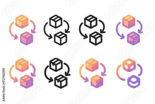 Supply Chain Icons. Supply Chain Styles set of icons in gradient flat : flat supply chain icon, outline supply chain icon, bold supply chain icon,