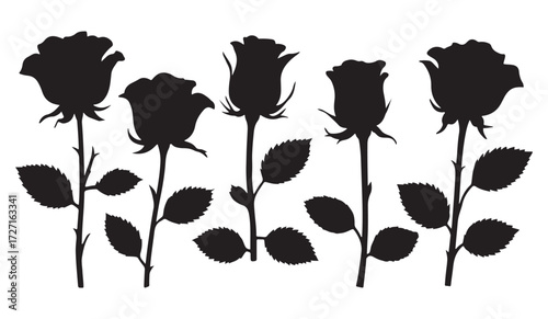  black and white silhouette vector set of roses flower