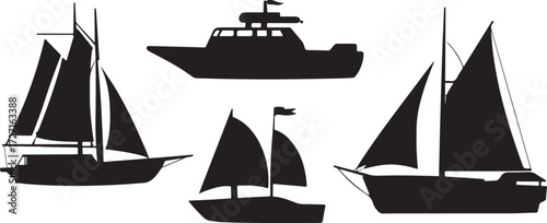 black and white silhouette vector set of sailboats