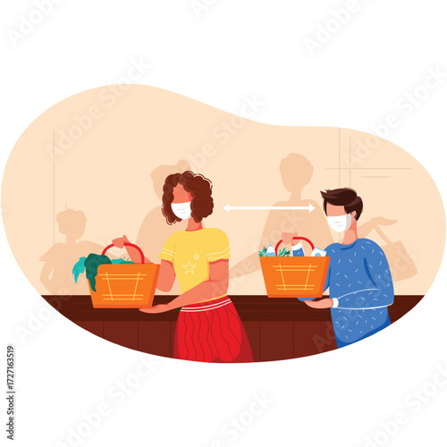 Supermarket grocery store queue in distance vector