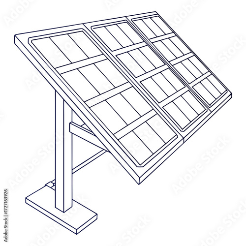 Clean line drawing illustration of a solar panel array mounted on a sturdy support structure