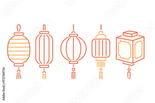 Collection of various decorative Chinese and Japanese style lanterns for festive occasions and cultural celebrations