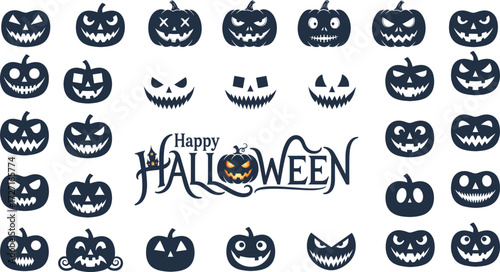 Halloween Pumpkin Silhouettes Collection Spooky JackOLantern Faces Festive Fall Decorations Vector Art Set