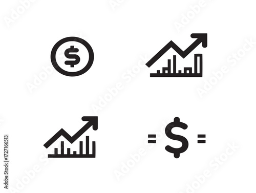 Stock market and business trading vector icons in line art