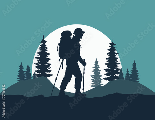hiker silhouette vector illustration
