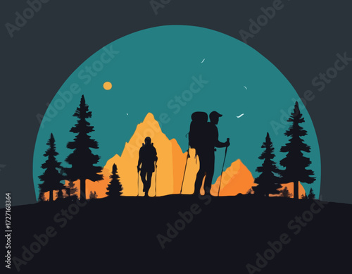 hiker silhouette vector illustration