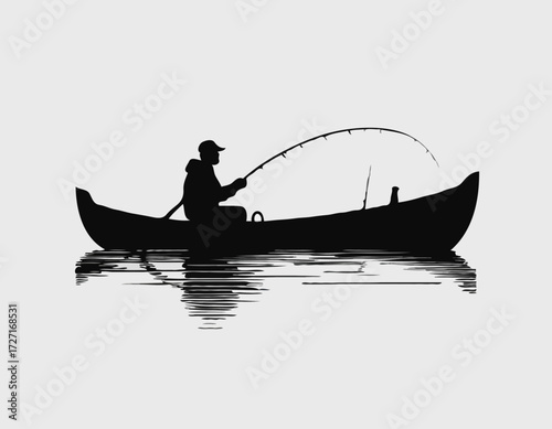 Fisherman in boat silhouette Vector illustration