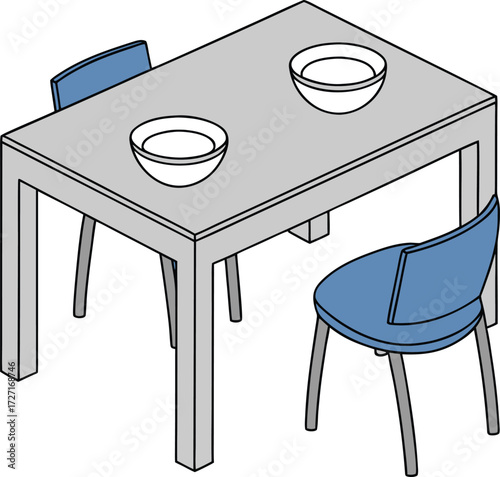 Vector art of a simple illustration of a table with two chairs and two bowls on it