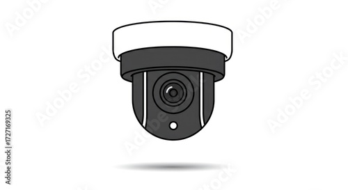 Security surveillance dome camera on white seamless background.