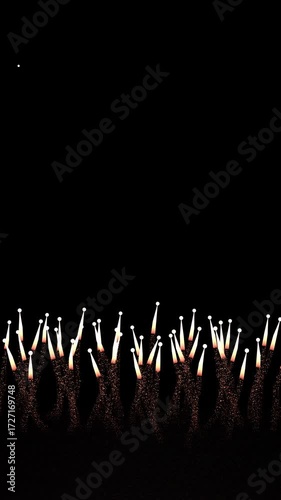 Colorful fireworks exploding on a black background, perfect for celebrations and festive projects. 3d rendering