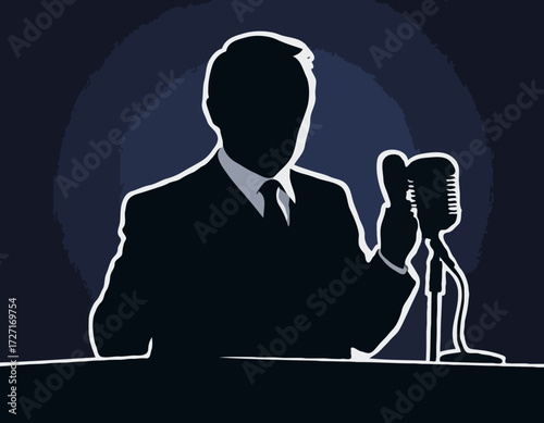 silhouette of the politician before a microphone bundile vector