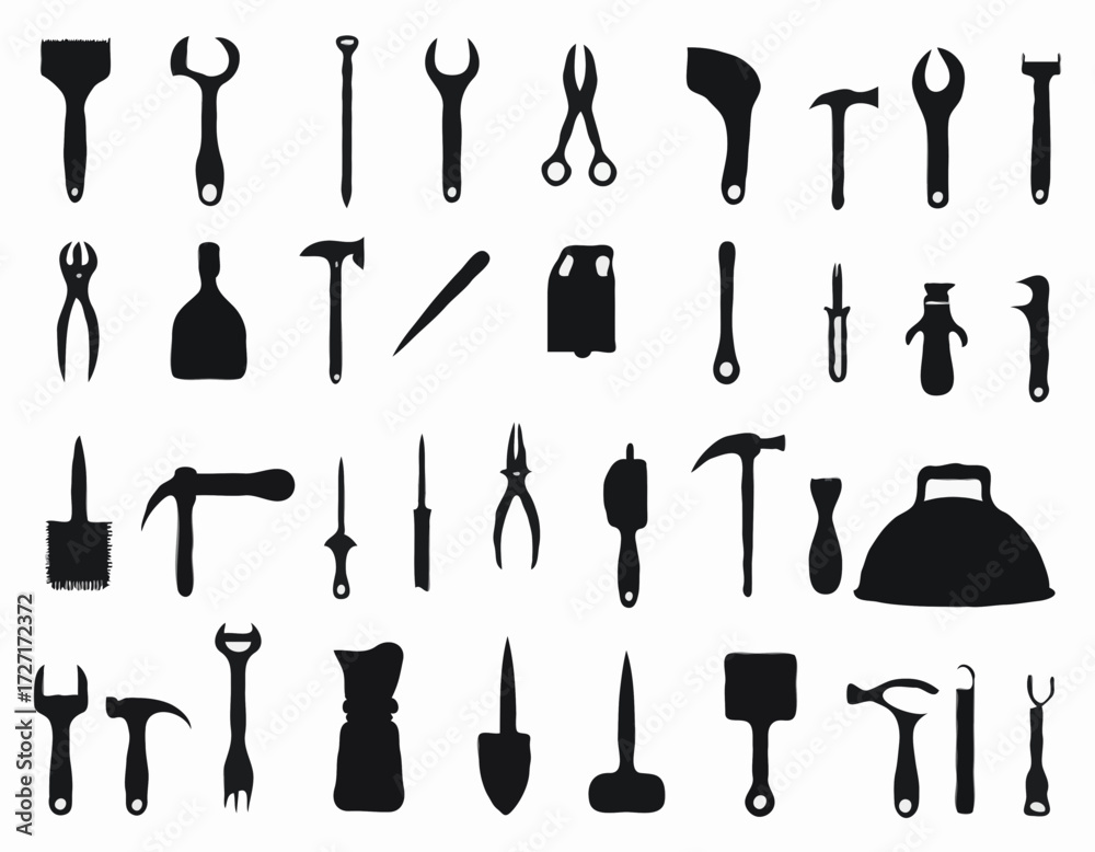 Fotografie black silhouette set tools icons vector illustration