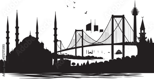 Minimalist Istanbul City Skyline Silhouette