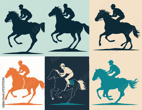 a man and a Horse race silhouette bundle