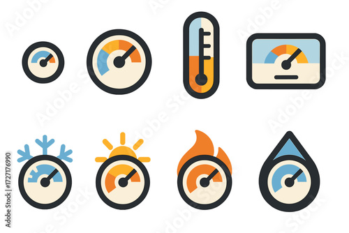 Thermostat Icon Set. Thermostat Variations set of icons in abstract flat : small thermostat, large thermostat, vertical thermostat, horizontal