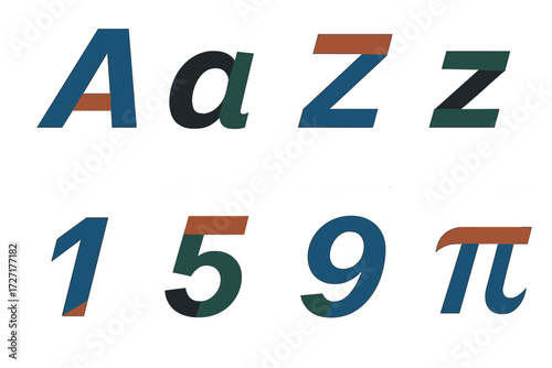 Italic Icon Set. Italic Variations set of icons in abstract flat : italic uppercase A, italic lowercase a, italic uppercase Z, italic lowercase z,