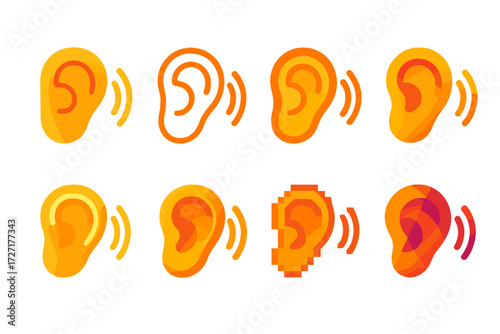 Listening Icons Collection. Active Listening Styles set of icons in abstract flat : flat listening icon, outline listening icon, bold listening icon,