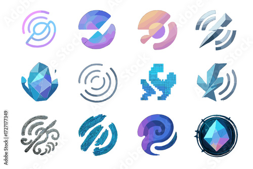 Creative Signal Icons. Creative Nonverbal Signals set of icons in abstract flat : neon glowing nonverbal signal, holographic nonverbal signal, pastel