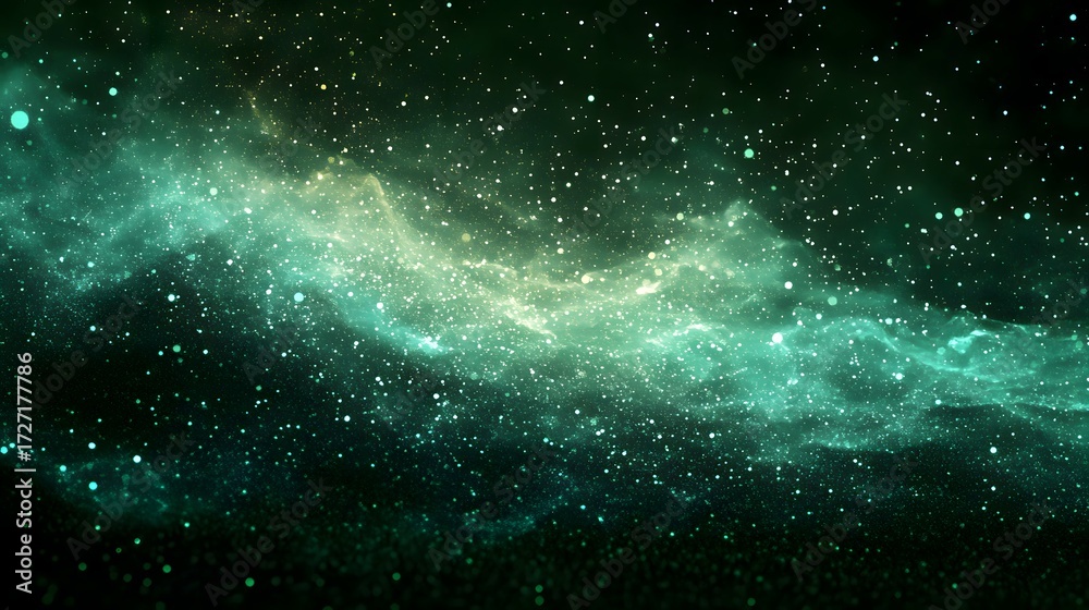 Fototapeta premium Explore the stunning green galaxy nebula background with stars and cosmic dust for wallpaper use