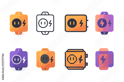 Power Inverter Icons. Power Inverter Styles set of icons in gradient flat : flat power inverter icon, outline power inverter icon, bold power inverter