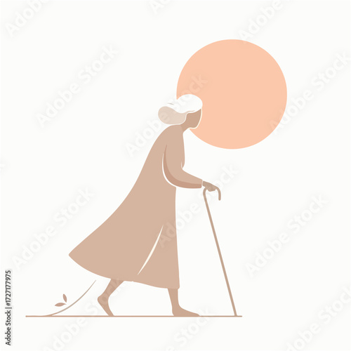 Vector of a grandmother walking with a cane