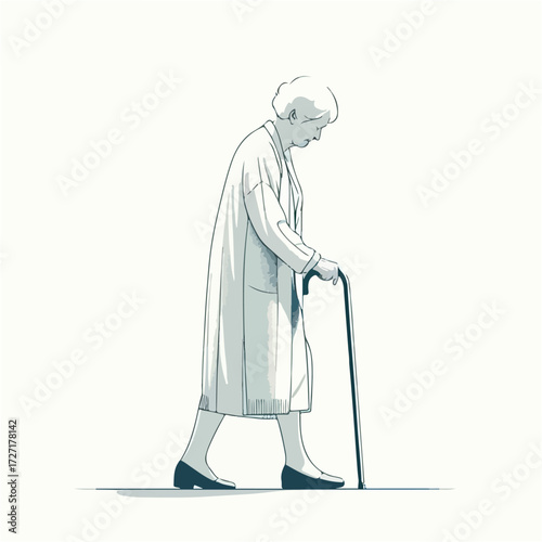 Vector of a grandmother walking with a cane