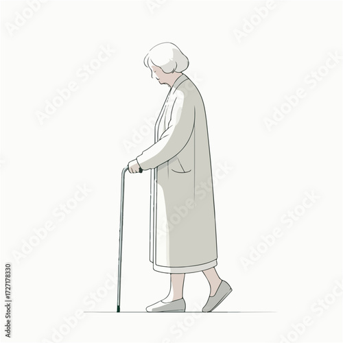 Vector of a grandmother walking with a cane