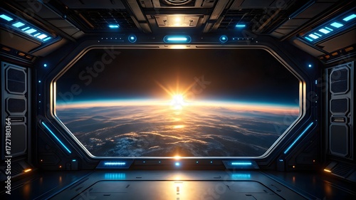 Spacecraft view of sunrise over Earth