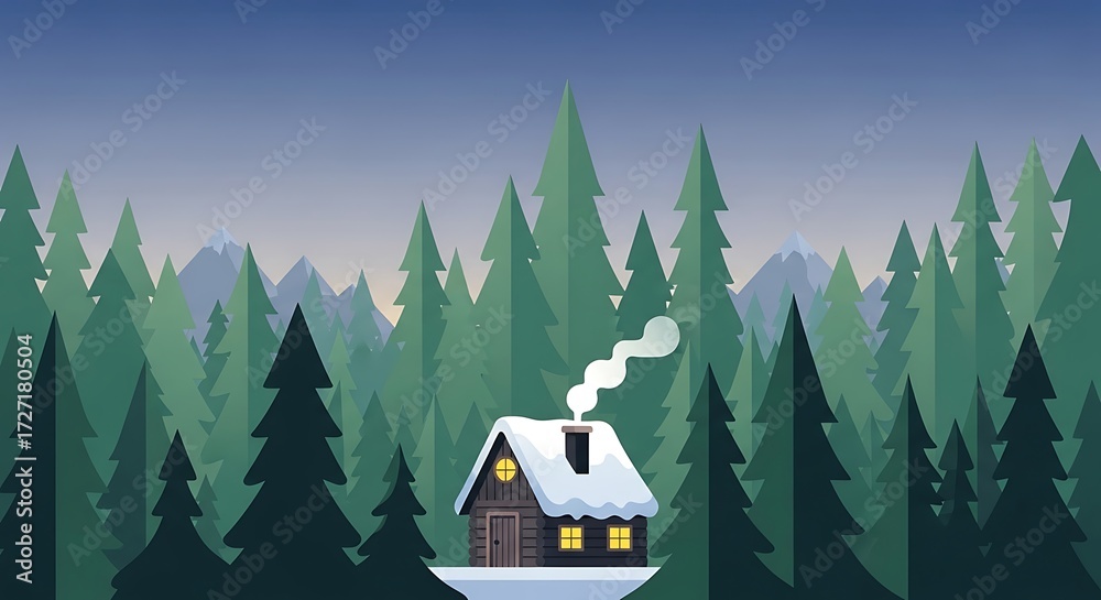 Fototapeta premium Winter Cabin in Woods. (4)