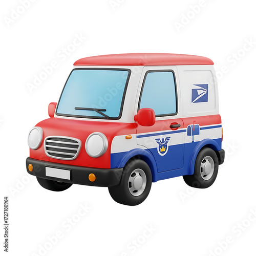 Wallpaper Mural Cartoon mail truck delivers letters on a white surface with bright colors and a playful, whimsical mood. Torontodigital.ca