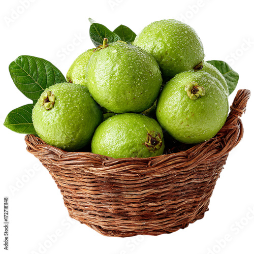 Wallpaper Mural Green guavas in wicker basket on transparent background Torontodigital.ca