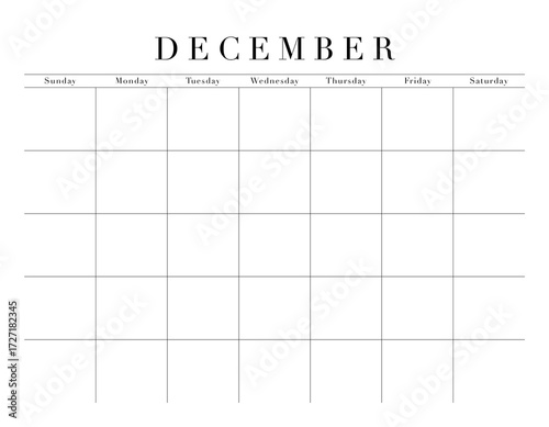Blank December Month Customizable Calendar Grid, transparent background
