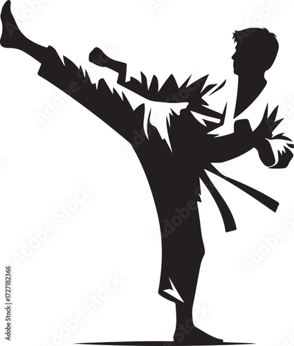 Silhouette of a Man Performing a High Kick in Martial Arts