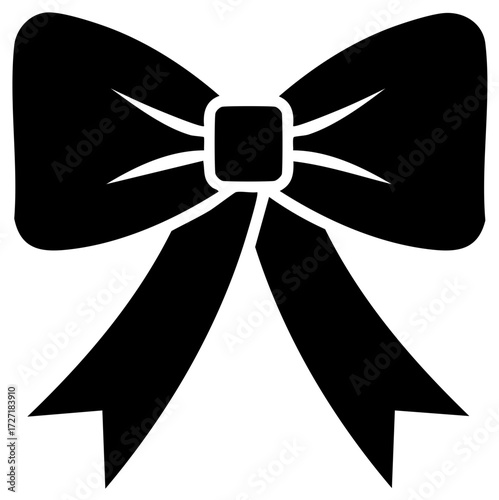 Elegant Black Bow Silhouette with Long Ribbons for Decoration, Gift Wrapping, or Holiday Design